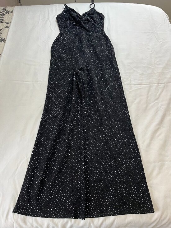 Allison Joy Pants - Allison Joy Black White Polkadot Jumpsuit with Pockets